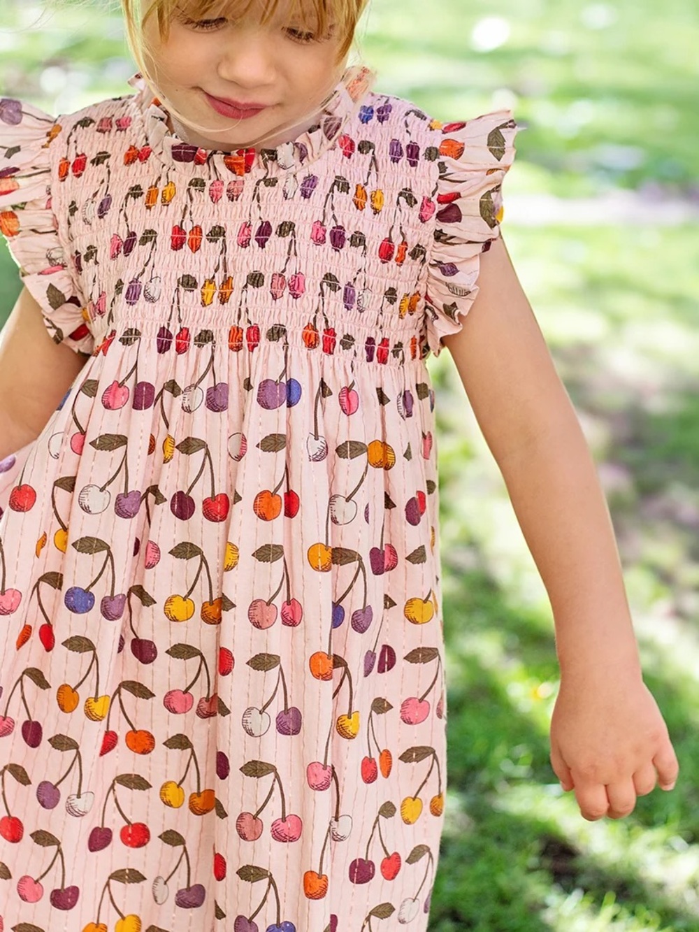 Pink Chicken Girls Stevie Dress Cloud Pink Cherry Smocked Size 8